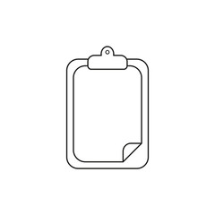 Vector icon concept of clipboard with blank paper. Black outline.
