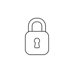 Vector icon of closed, locked padlock. Black outline.
