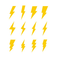 Flash thunderbolt vector icon set. Lightning thunder symbol collection.