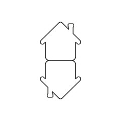 Vector icon concept of two houses in an arrow shape moving up and down. Black outline.