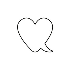 Vector icon concept of heart-shaped speech bubble. Black outline.