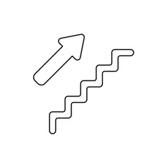Vector icon concept of stairs with arrow pointing up. Black outline.