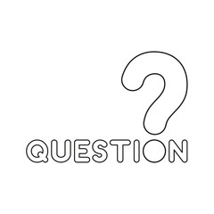 Vector icon concept of question word text with question mark. Black outline.