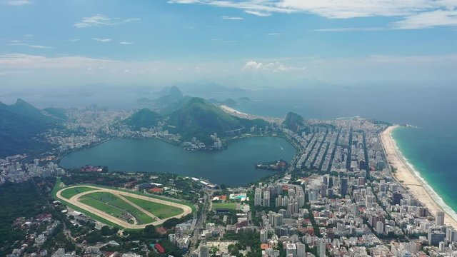Aerial view of seawater lake Rodrigo de Freitas Lagoon (Lagoa) in city of Rio de Janeiro - landscape panorama of Brazil from above, South America