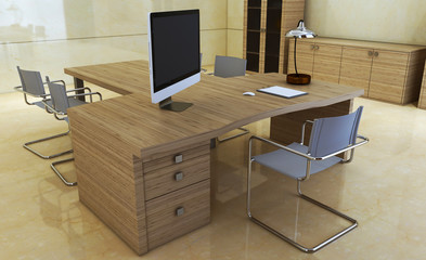 view of the furniture in the director's office. 3D rendering.