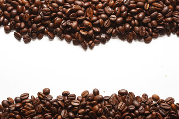 Roasted coffee beans isolated on white background