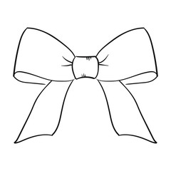 Hand drawn line art ribbon illustration. White background, isolated.  Black bow drawing.