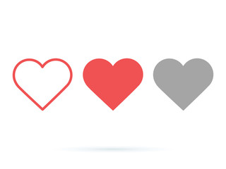 Heart vector collection. Love symbol icon set. Like buttons active and done. UI Ux design elements for website design.