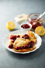 Crepes with cherry and lemon