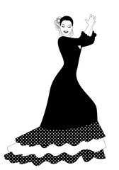 Spanish Flamenco dancer woman playing palms, isolated on white background