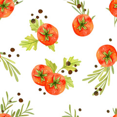 Watercolor tomatoes seamless pattern