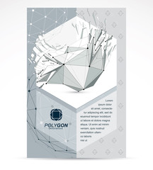 New technology theme booklet cover design, front page. Abstract asymmetric broken geometric 3d faceted black and white object, modern digital technology and science theme vector illustration.