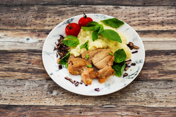 potato puree, pork cuff filet and cepes sauce