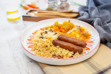 traditional moroccan dish couscous salad with Sausage