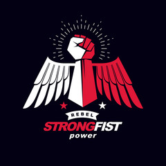 Strong raised arm of athletic man vector illustration. Martial arts championship abstract symbol.