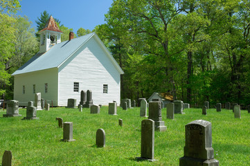 Primitive Baptist Church and Cemetary in Cades Cove of Smoky Mountains, TN, USA