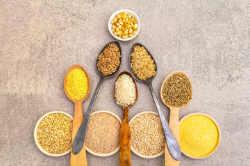 Healthy food vegetarian (vegan) concept. Assorted various organic cereals, legumes, whole grains.