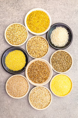 Healthy food vegetarian (vegan) concept. Assorted various organic cereals, legumes, whole grains.