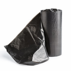 plastic garbage bags on white background