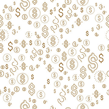 Financial icon set seamless background, backdrop for financial website or economical theme ads and information, dollar currency money signs, vector wallpaper or web site background.