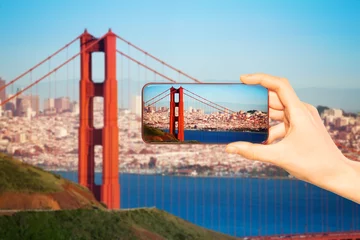 Papier Peint photo Pont du Golden Gate Hand take photo of San Francisco and Golden bridge