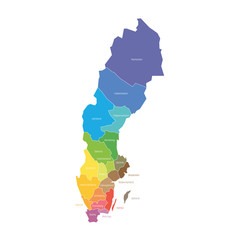 Counties of Sweden. Map of regional country administrative divisions. Colorful vector illustration © pyty
