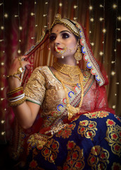 Fototapeta na wymiar Portrait of attractive indian Hindu bride