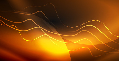 Glowing abstract wave on dark, shiny motion, magic space light. Techno abstract background