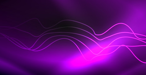 Glowing abstract wave on dark, shiny motion, magic space light. Techno abstract background