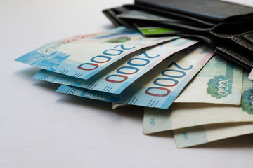 Ruble banknotes lying on the table