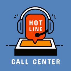 Hot line customer support or call center icon illustration design with messages, vector modern icon