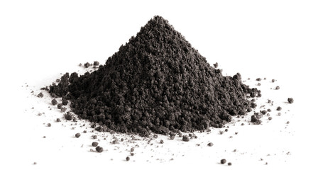 Pile of black soil, isolated on white background