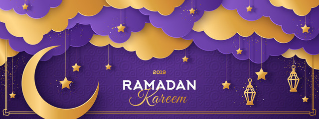 Ramadan violet and gold clouds - obrazy, fototapety, plakaty