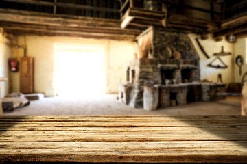 Fototapeta premium Desk of free space and wild west home interior. Free space for your decoration. 