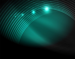 Dark space with neon color glowing lights abstract background