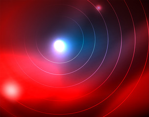 Blue neon circles, abstract circular lines. Glowing circle abstract pattern background