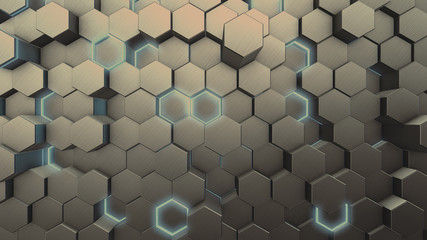 Abstract white geometric hexagonal background. Grunge surface, 3d rendering  technology background