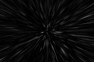 Bokeh white lines on black background, abstraction, abstract speed light motion blur texture, star particle or space traveling, black and white extrusion effect