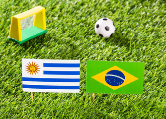 Flag of Brazil and Uruguay in the football stadium - Copa América football tournament conmebol Brazil