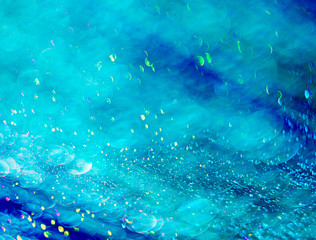 Naklejka na ściany i meble Turquoise background of shining drops of water 