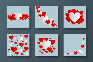 Collection of stylish cards with creative hearts. Happy valentines day. Abstract greeting backgrounds