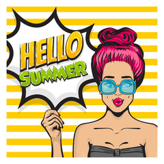 summer time girl pop art banner vector
