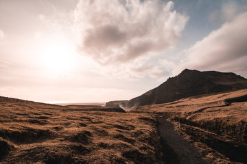 Landscape above Skogafoss waterfall, Iceland