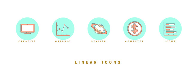 Set of outline vector icons for web design in simple linear style isolated on white background.