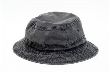 A black floppy hat isolated on a white background.