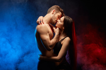 light kissing. kiss of pleasure. close up poto. peace, affection concepts - 265186967