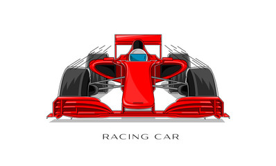 Racing sport car with driver linear illustration