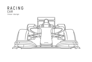  Racing car linear illustration with racer inside © marynaionova