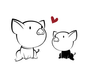 Illustrations of pig action logo on white background, Animals vector of isolated a cute pig icon