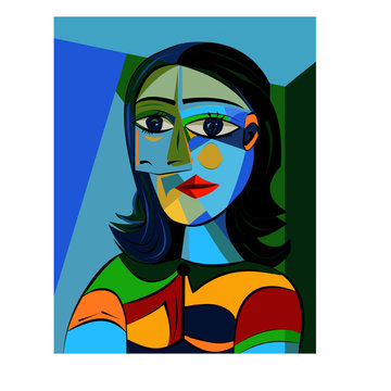 Colorful abstract background, cubism art style, girl portrait
